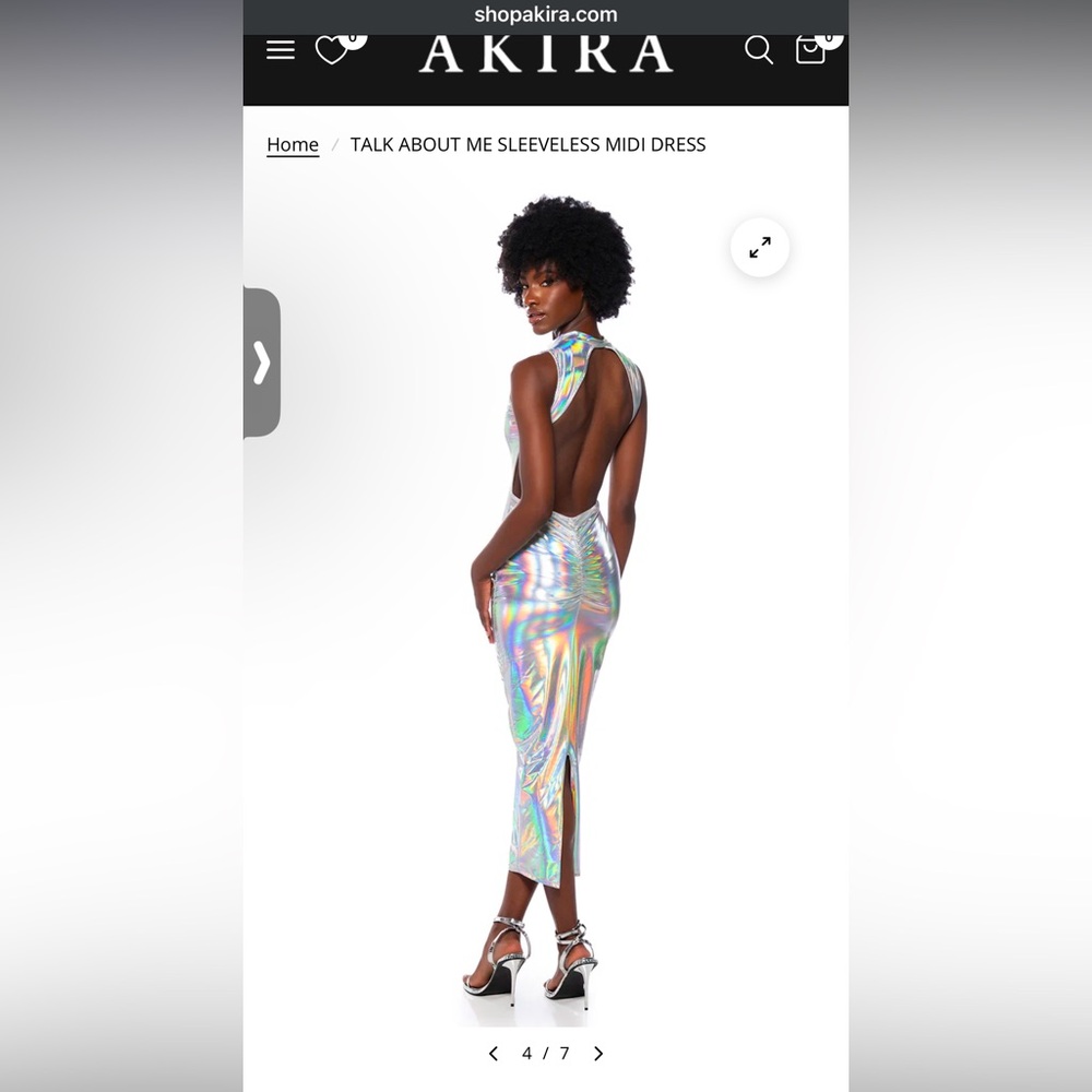 TALK ABOUT ME SLEEVELESS MIDI DRESS 
Akira Medium, Metallic Silver